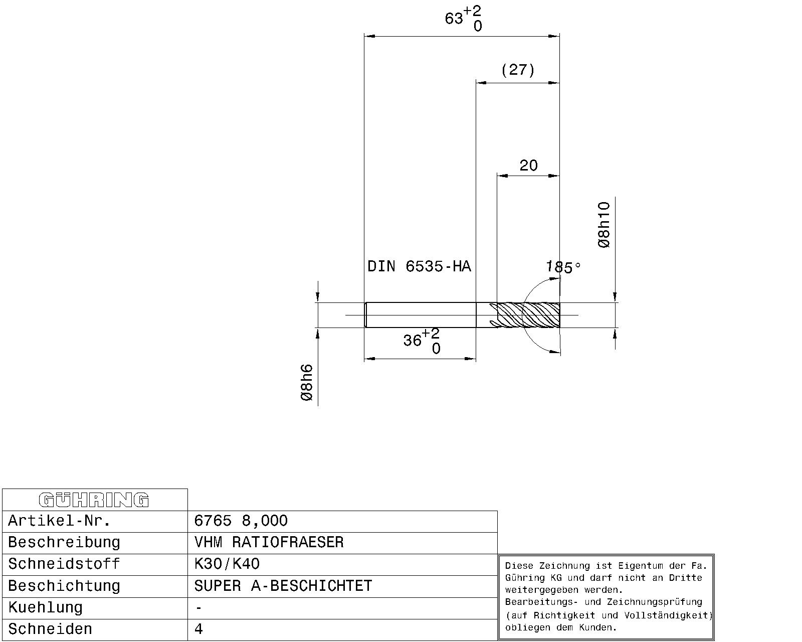 Guhring SOL.CARBIDE RF100 SPEED END MILL SUPER A GUHRING STD. 4-FLUTE 48° HELIX R.H. HA-SHANK - Image 2