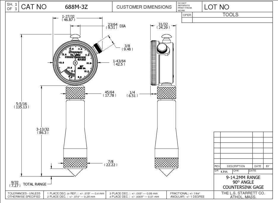 Starrett - Countersink Gage 9-14.2mm Range 90deg Angle Case - Image 3