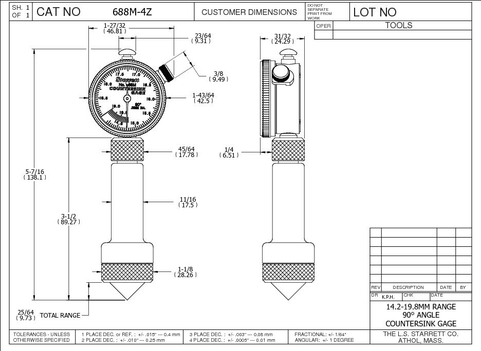 Starrett - Countersink Gage 14.2-19.8mm Range 90deg Angle Case - Image 3