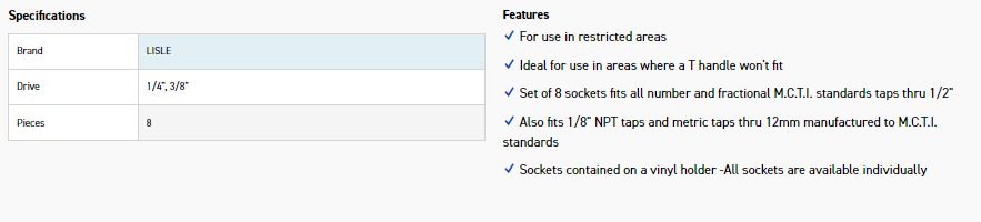 LISLE 70500 TAP SOCKET SET - Image 2