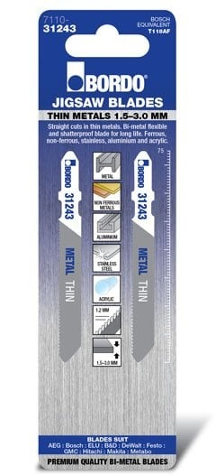 Bordo 75mm x 1.2T Thin Straight Cut Jigsaw Blade - 2Pk
