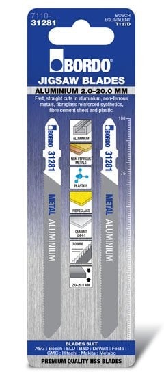 Bordo 100mm x 3T Aluminium Jigsaw Blade - 2Pk