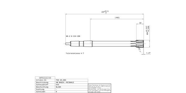 Guhring Machine Reamer Taper Shank Carbide Tipped H7 - Image 2