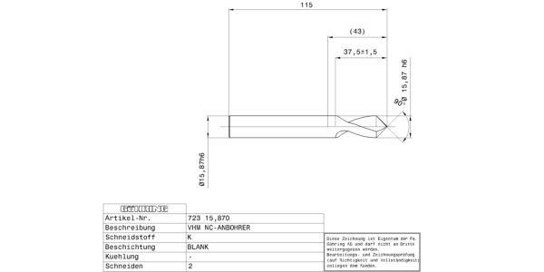 Guhring 90 degree NC-spotting drill Carbide - Image 2