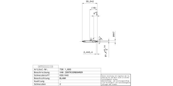 Guhring Center drills without flat Form A/R Carbide #2 - Image 2