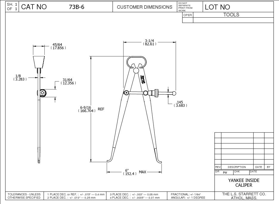 Starrett - Spring-Type Caliper (Inside) 6in (150mm) Quick-Spring Nut - Image 2