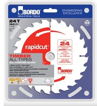 Bordo 184mm x 24T Rapidcut Thin Kerf Blade - 2Pk Clam