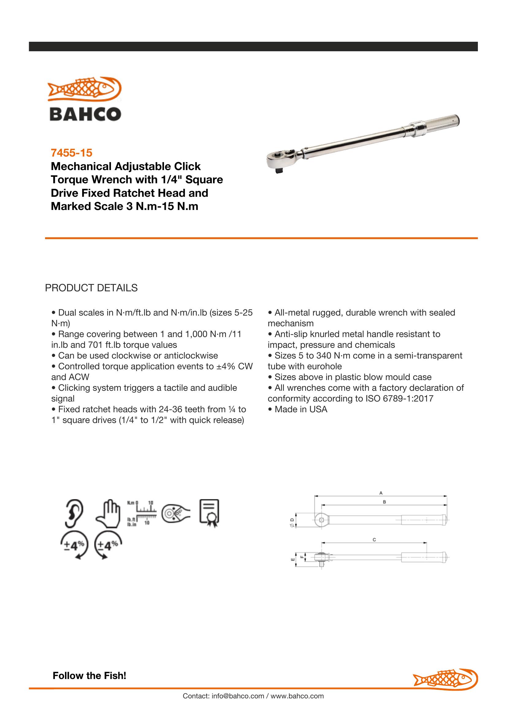 Bahco Mechanical Adjustable Click Torque Wrench With 1" Square Drive Fixed Head And Marked Scale 300 N.M-1500 N.M - Image 6