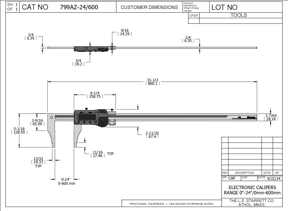 Starrett ELEC. DIG. CALIPER 24IN / 600MM NIB JAWS 799AZ-24/600 Electronic Caliper - Image 3