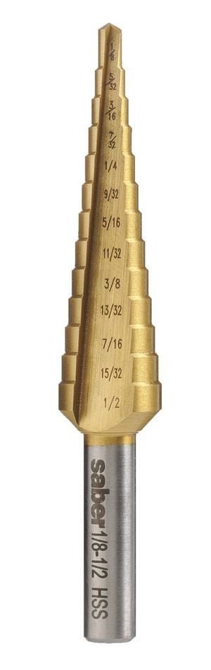 Saber - Saber 1/8" - 1/2" HSS Straight Flute TiN Coated Step Drill
