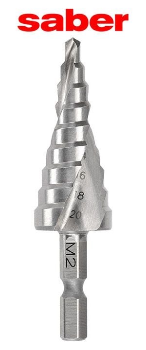 Saber - Saber 4-20 x 2mm Spiral Flute Hex Shank HSS Step Drill