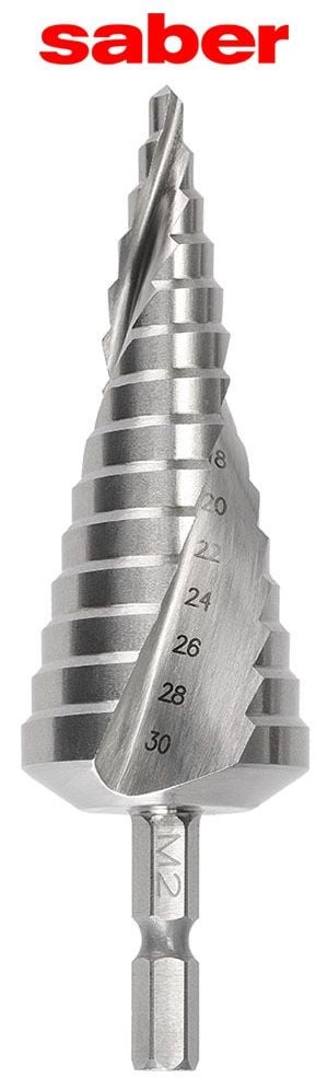 Saber - Saber 4-30 x 2mm Spiral Flute Hex Shank HSS Step Drill