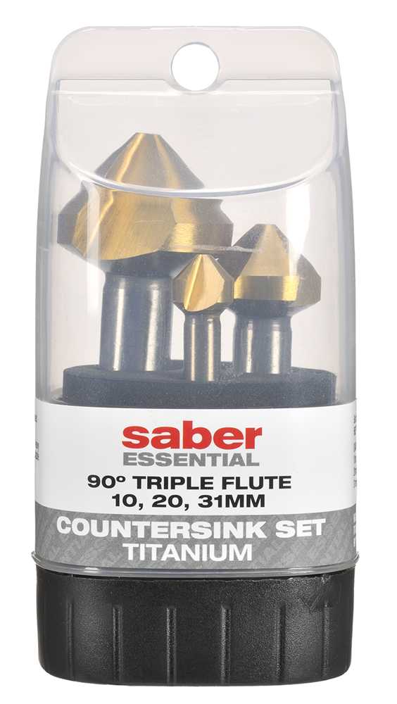 Saber - Saber Essential 3 Pc 90 Degree 3 Flute Countersink Set TiN Coate