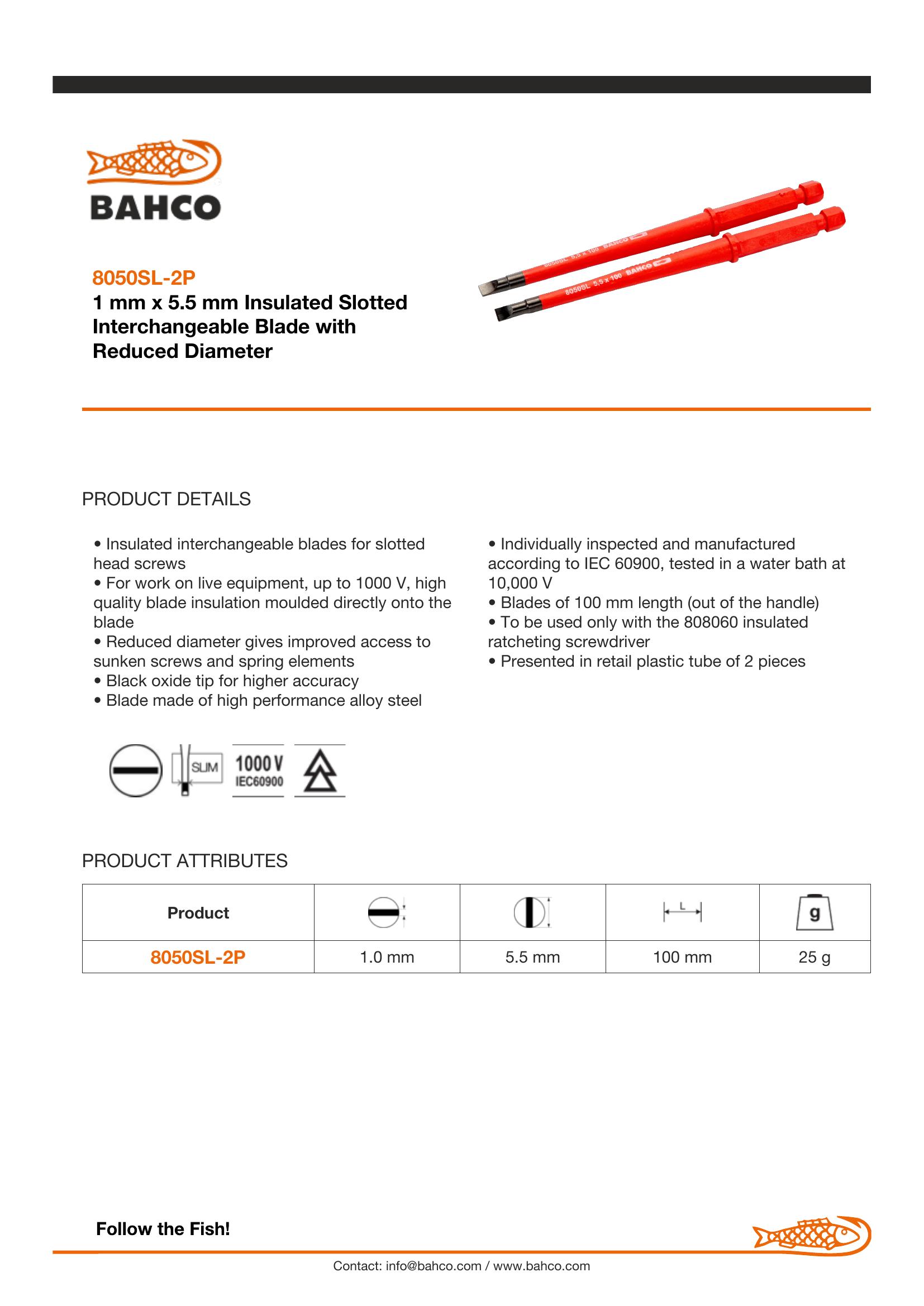 Bahco 1000v Insulated blade - Slotted 1 x 5.5mm - 2 blades per card - Image 3
