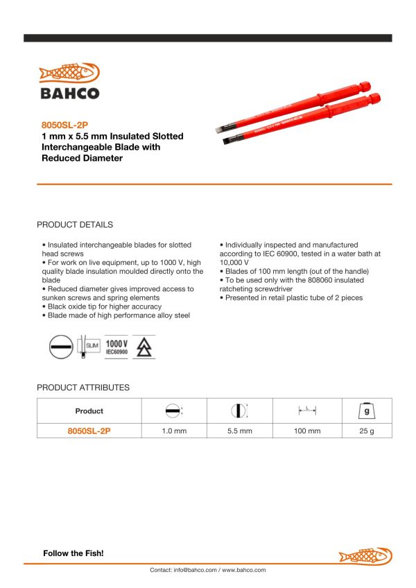 Bahco 1000v Insulated blade - Slotted 1 x 5.5mm - 2 blades per card - Image 3