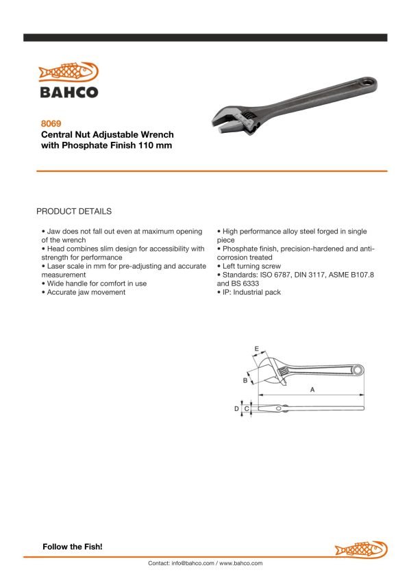 Bahco Adjustable wrench, 4", 100mm, phosphated, 13mm opening - Image 6