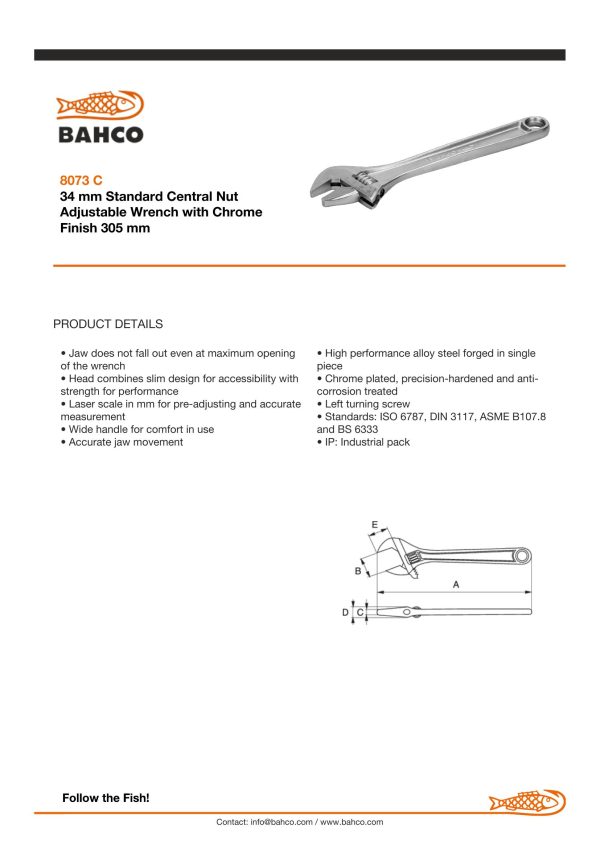 Bahco Adjustable wrench combination, 10", 250mm, phosphated, 33mm opening - Image 4