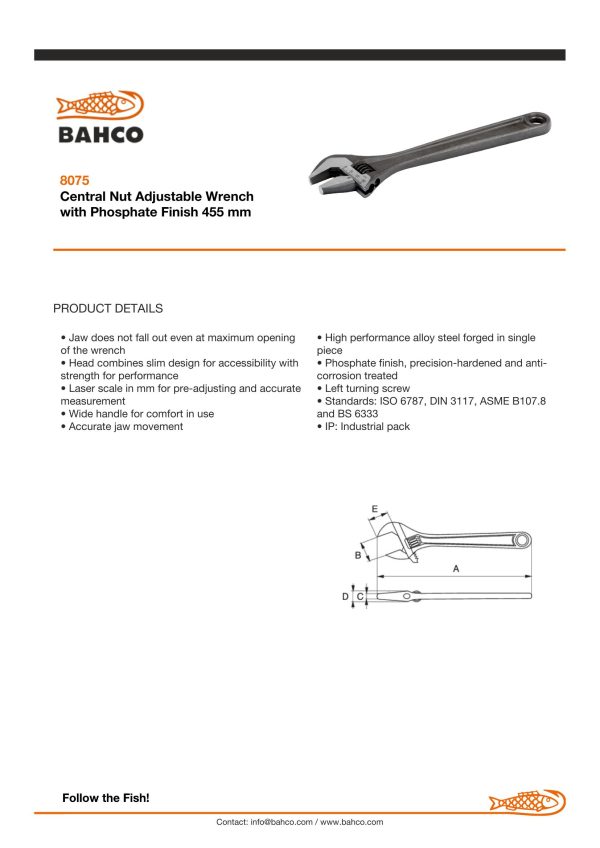 Bahco Adjustable wrench, 18", 450mm, phosphated, 53mm opening - Image 5