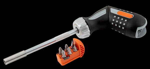 Bahco Screwdriver, ratchet, pistol grip, 250mm long, contains 6 bits: PH1, PH2, PZ1, PZ2, SL 4.5 and SL 5.5