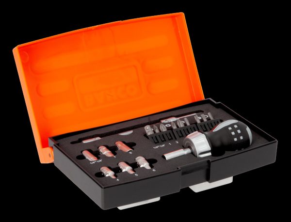 Bahco Screwdriver - stubby ratchet mini screwdriver & socket set - 18 pieces