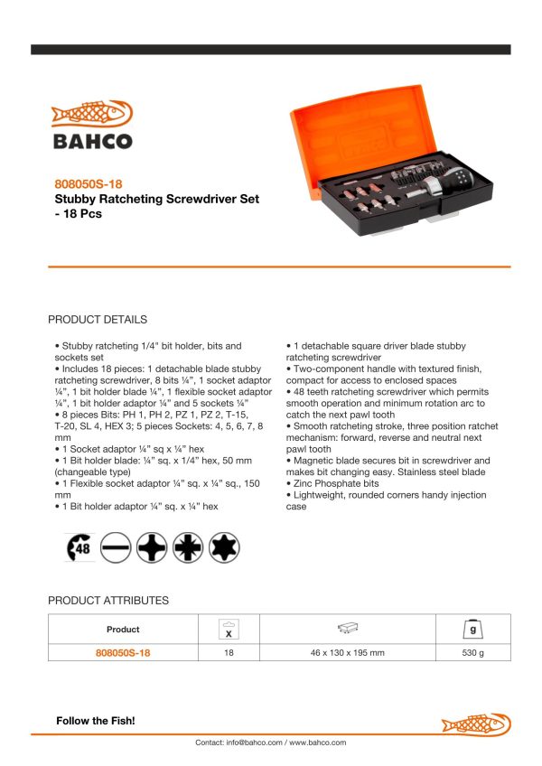 Bahco Screwdriver - stubby ratchet mini screwdriver & socket set - 18 pieces - Image 5