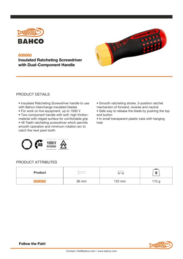 Bahco Replacement Insulated Ratchet Handle with patented PUSH button blade release - Image 6