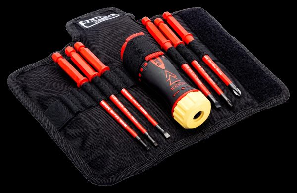 Bahco 7 piece 1000v Ratchet Screwdriver Set with 1000v interchangeable blades in nylon pouch