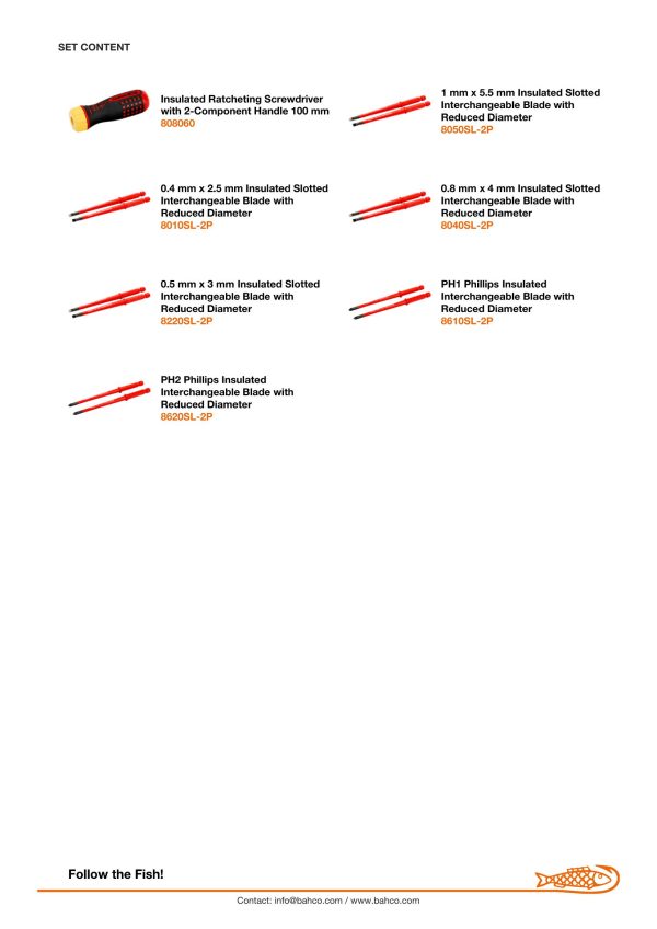 Bahco 7 piece 1000v Ratchet Screwdriver Set with 1000v interchangeable blades in nylon pouch - Image 7