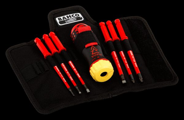 Bahco 7 piece 1000v Ratchet Screwdriver Set with 1000v interchangeable blades