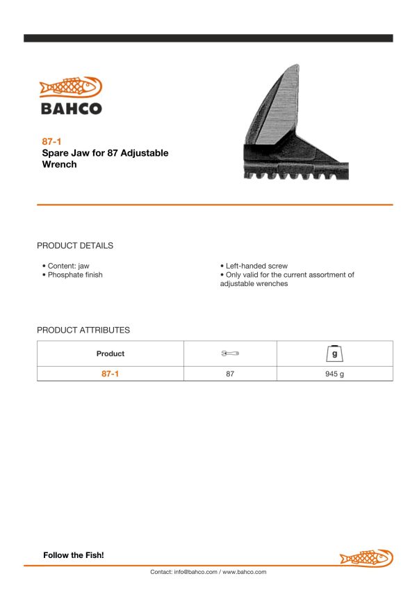 Bahco Spare Sliding Jaw - suits New Version 87 - Image 5