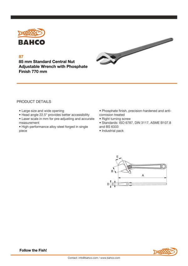 Bahco Adjustable wrench, special, 30", 770mm, phosphated, 85mm opening - Image 5