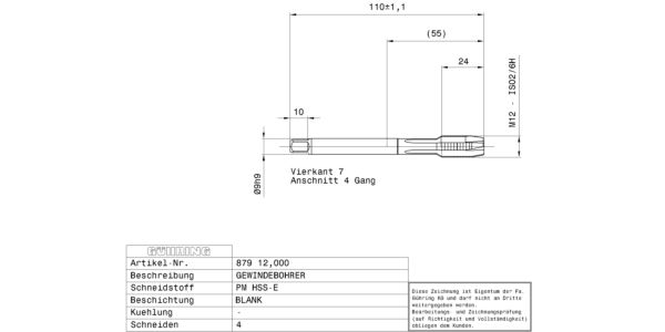 Guhring Metric M20 x 2.5 Gun Nose Tap HSS-e-PM Blue Band For Thru holes Made in Germany - Image 2