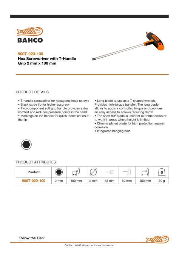 Bahco T-Handle Screwdriver - Hex Driver - Tip Size: 2mm - Image 4