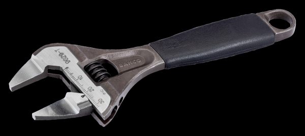 Bahco Adjustable wrench, 8". 200mm, thin jaws, extra wide jaw opening to 38mm