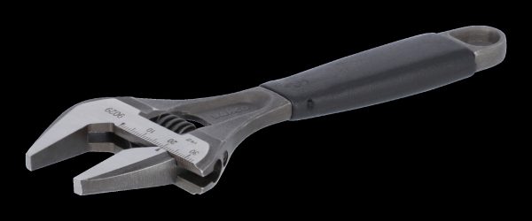 Bahco Adjustable wrench, 10" 270mm, extra wide jaw opening to 46.5mm, warm handle, phosphated