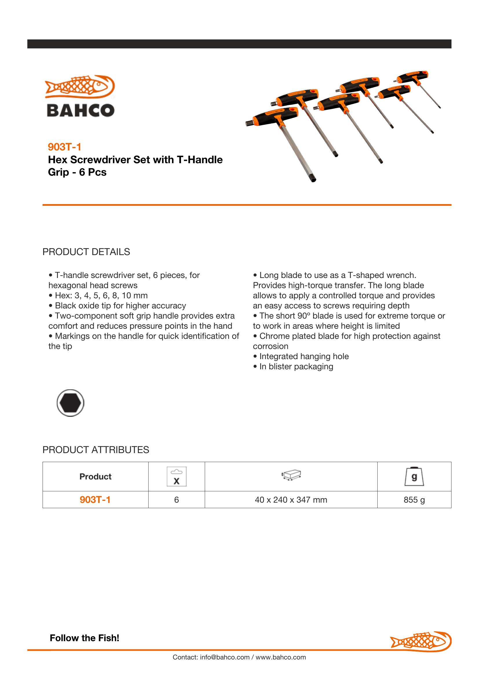Bahco 6 piece T-Handle Hex Screwdriver Set - Image 5