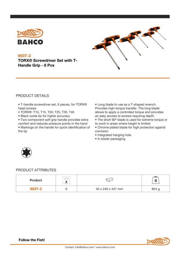 Bahco 6 piece T-Handle Torx Screwdriver Set - Image 5
