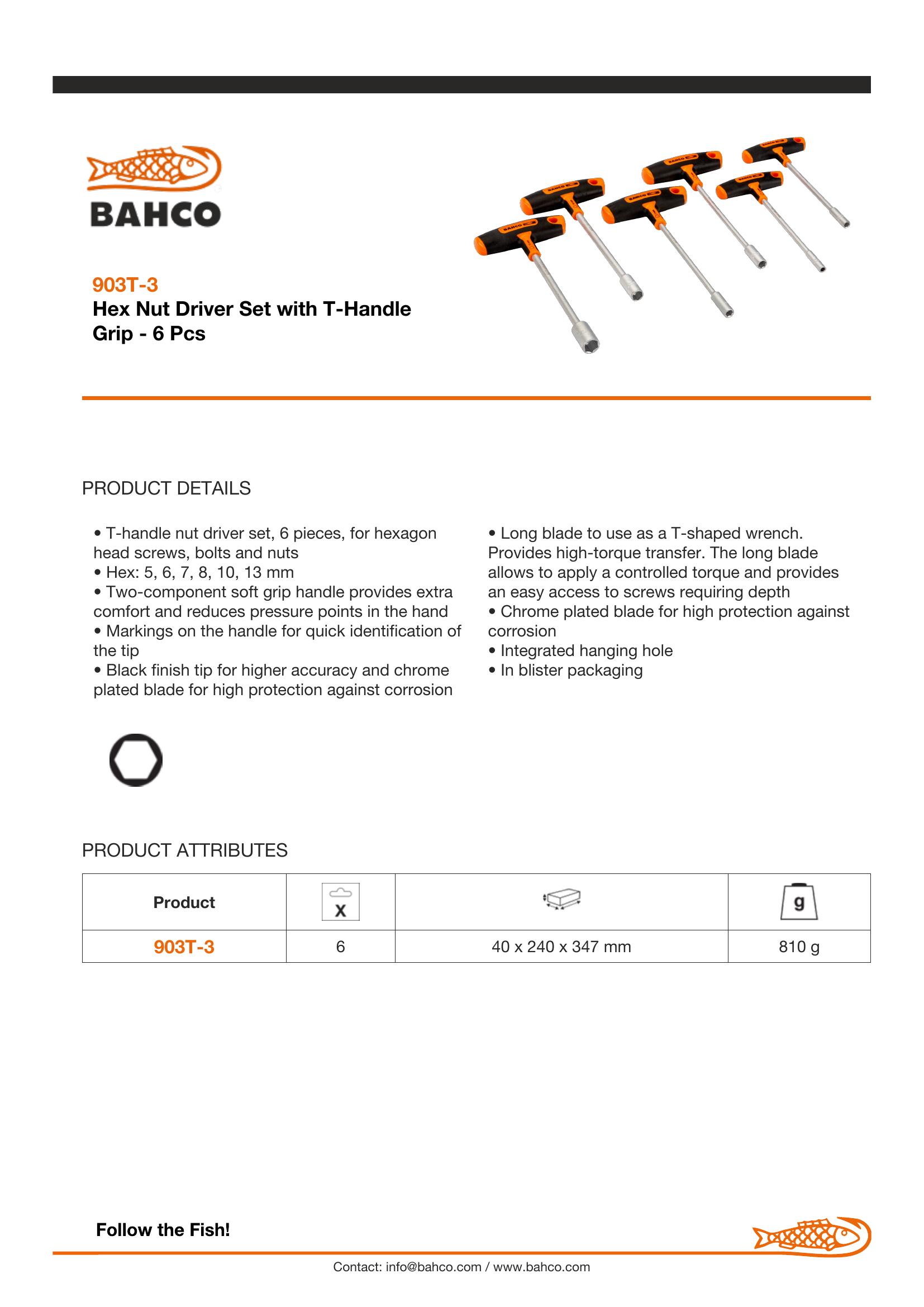 Bahco 6 piece T-Handle Nut Driver Screwdriver Set - Image 5