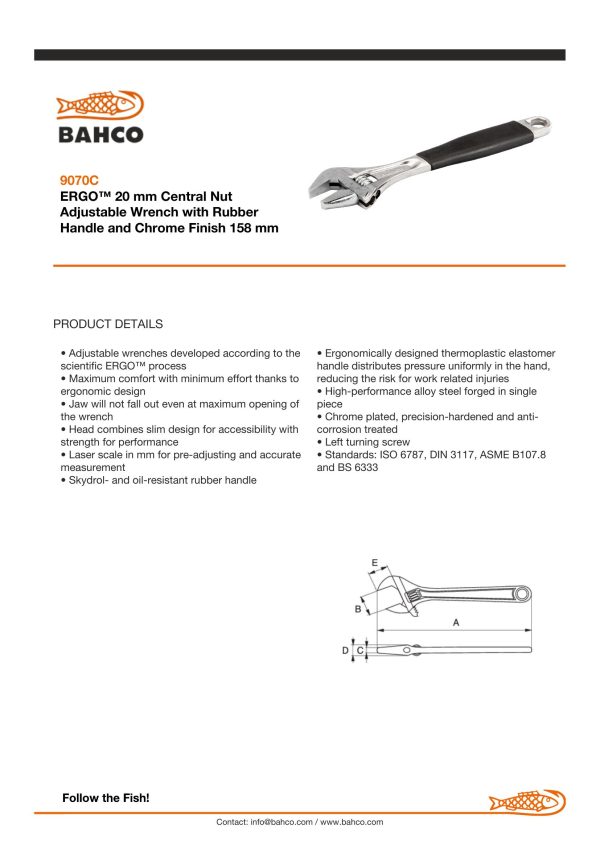 Bahco Adjustable wrench, 6", 150mm, warm handle, chrome, 20mm opening - Image 5