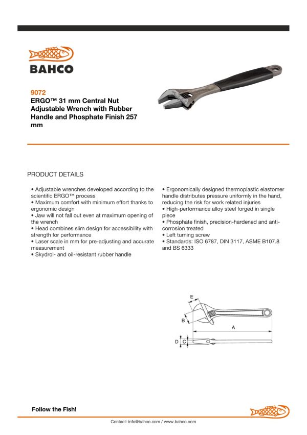 Bahco Adjustable wrench, 10", 250mm, warm handle, phosphated, 31mm opening - Image 5
