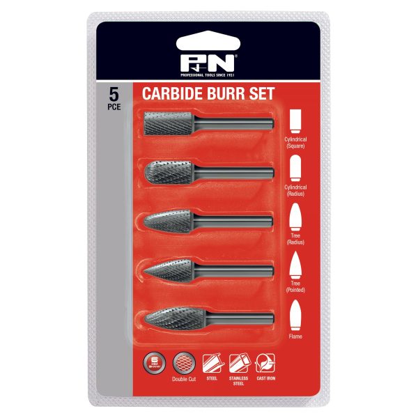 BURR CARBIDE SET VHM DOUBLE CUT 6MM SHANK 5PC P&N