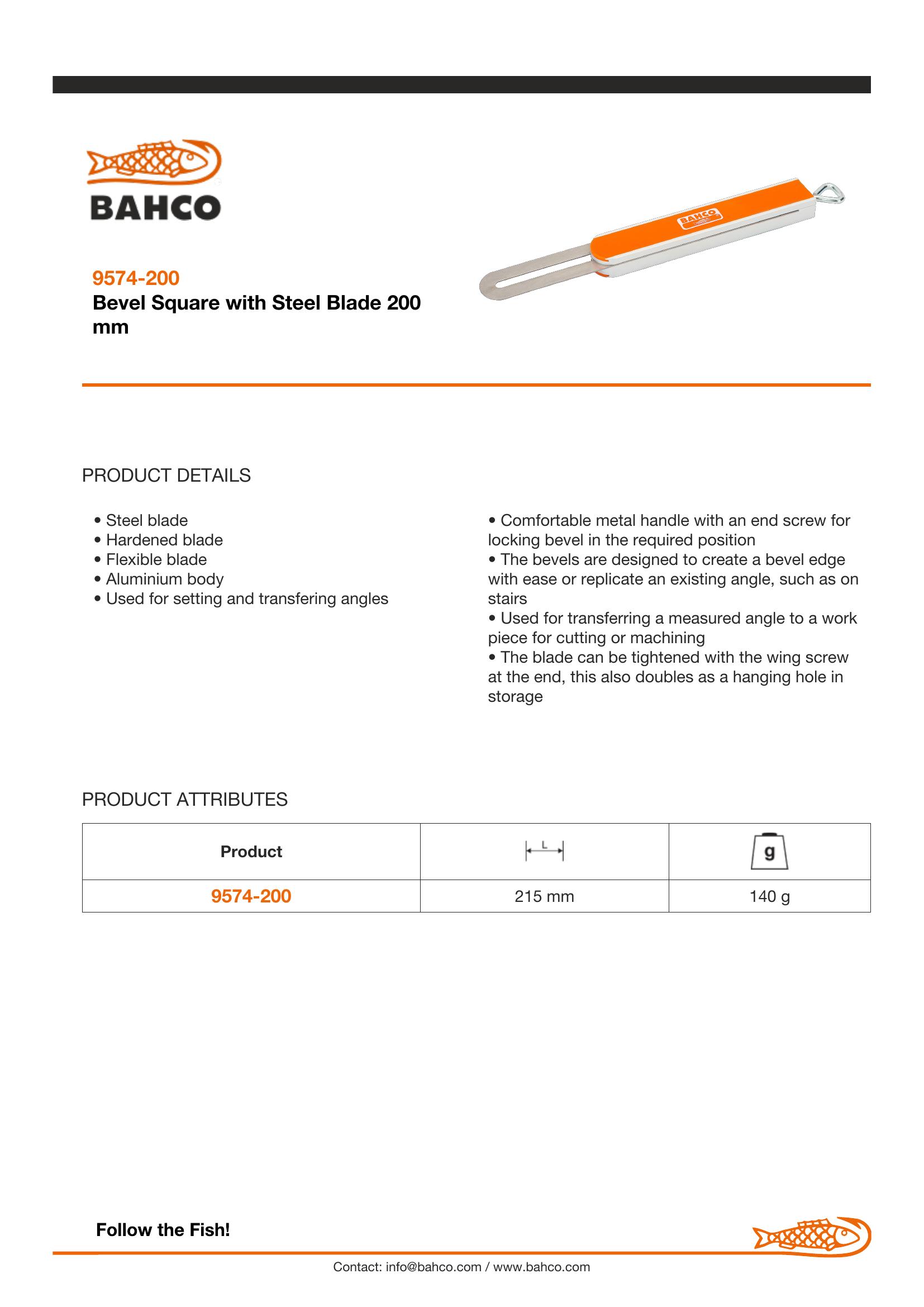 Bahco Sliding Bevel, 200mm, Stainless Steel blade with aluminium handle - Image 4