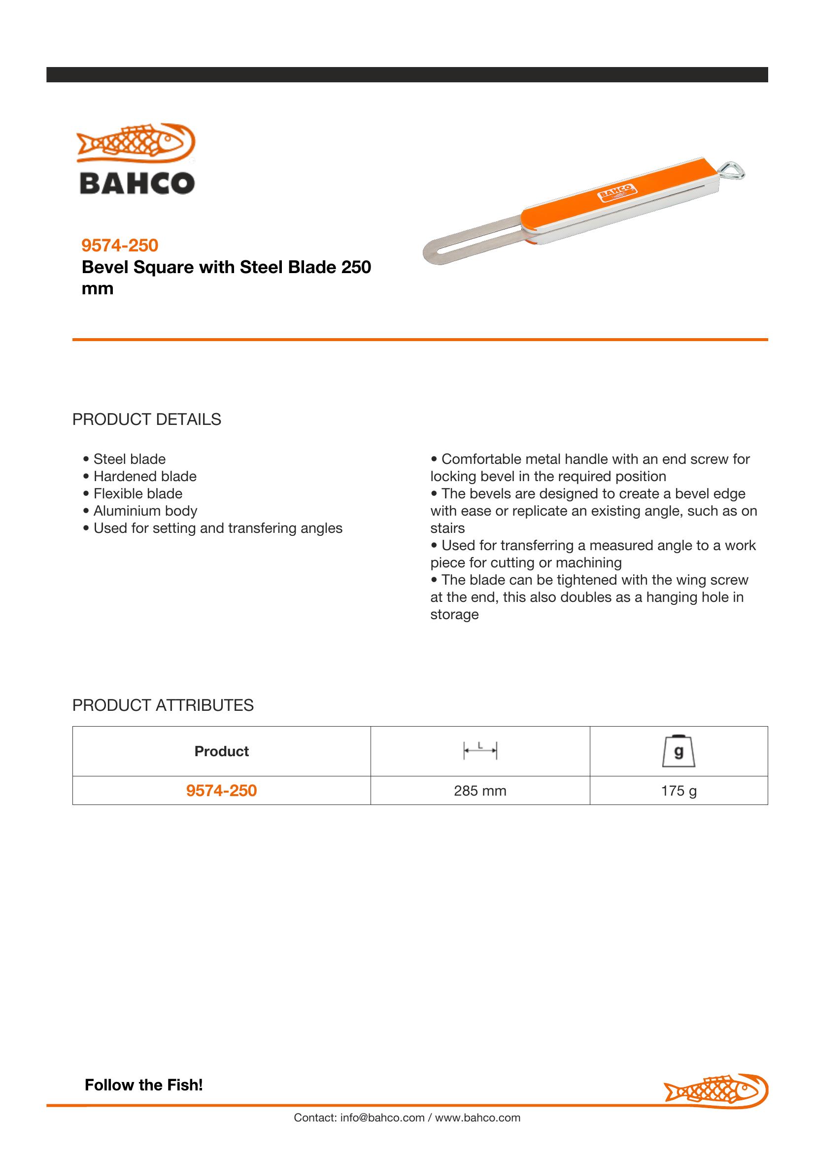 Bahco Sliding Bevel, 250mm, Stainless Steel blade with aluminium handle - Image 4