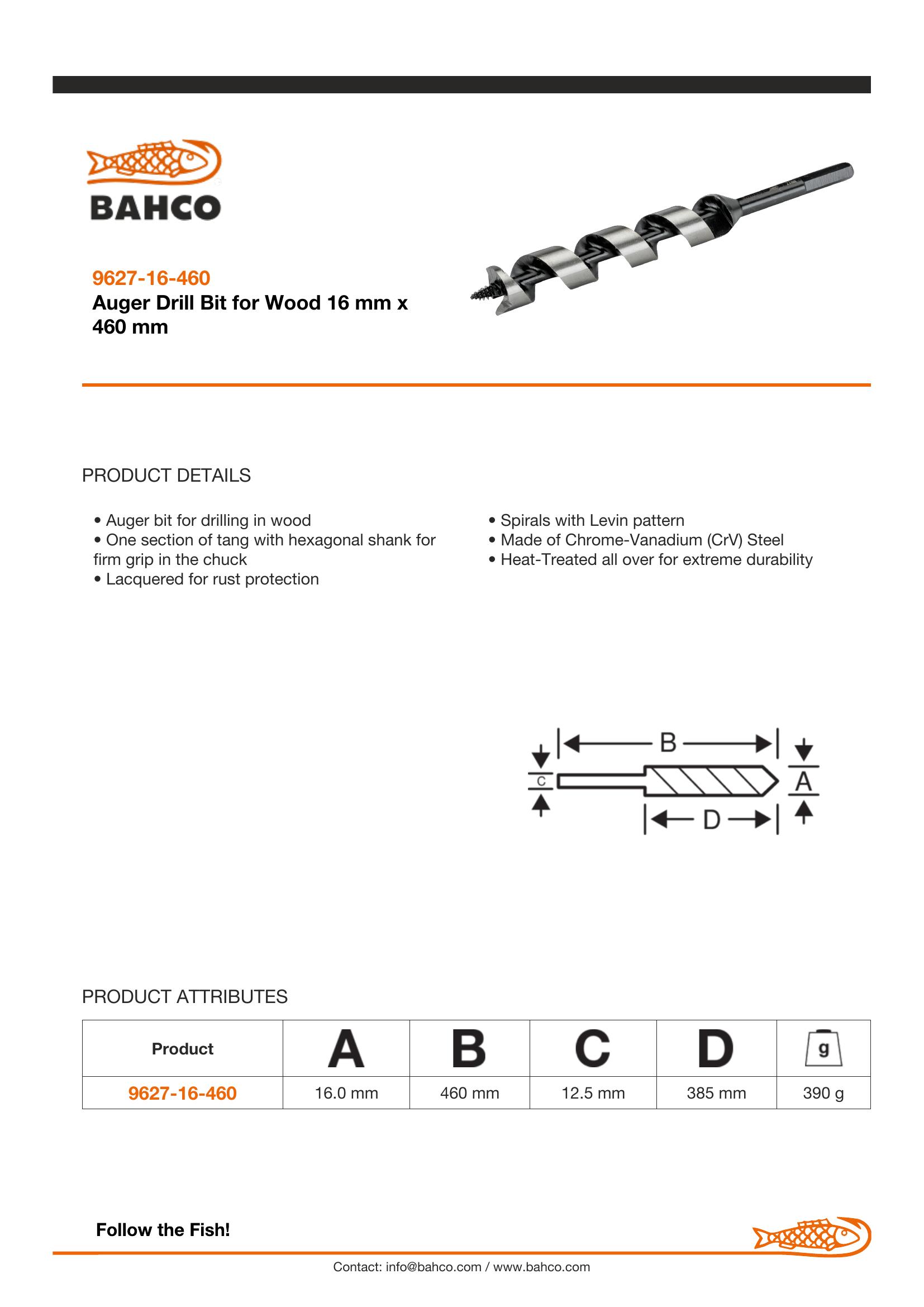 Bahco Auger bit 16mm, long series, 400mm - Image 6