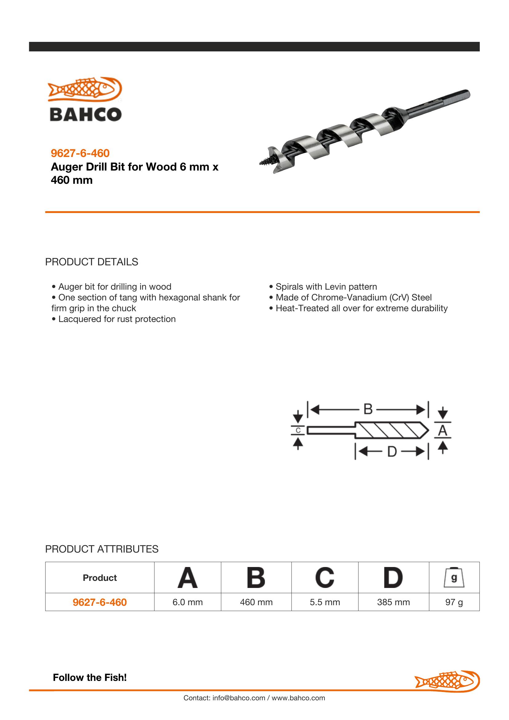 Bahco Auger bit 6mm, long series, 400mm - Image 6