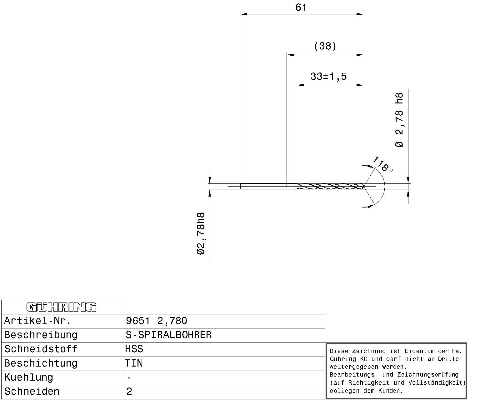 Guhring HSS Tip Coated Drill 7/64" - Image 2