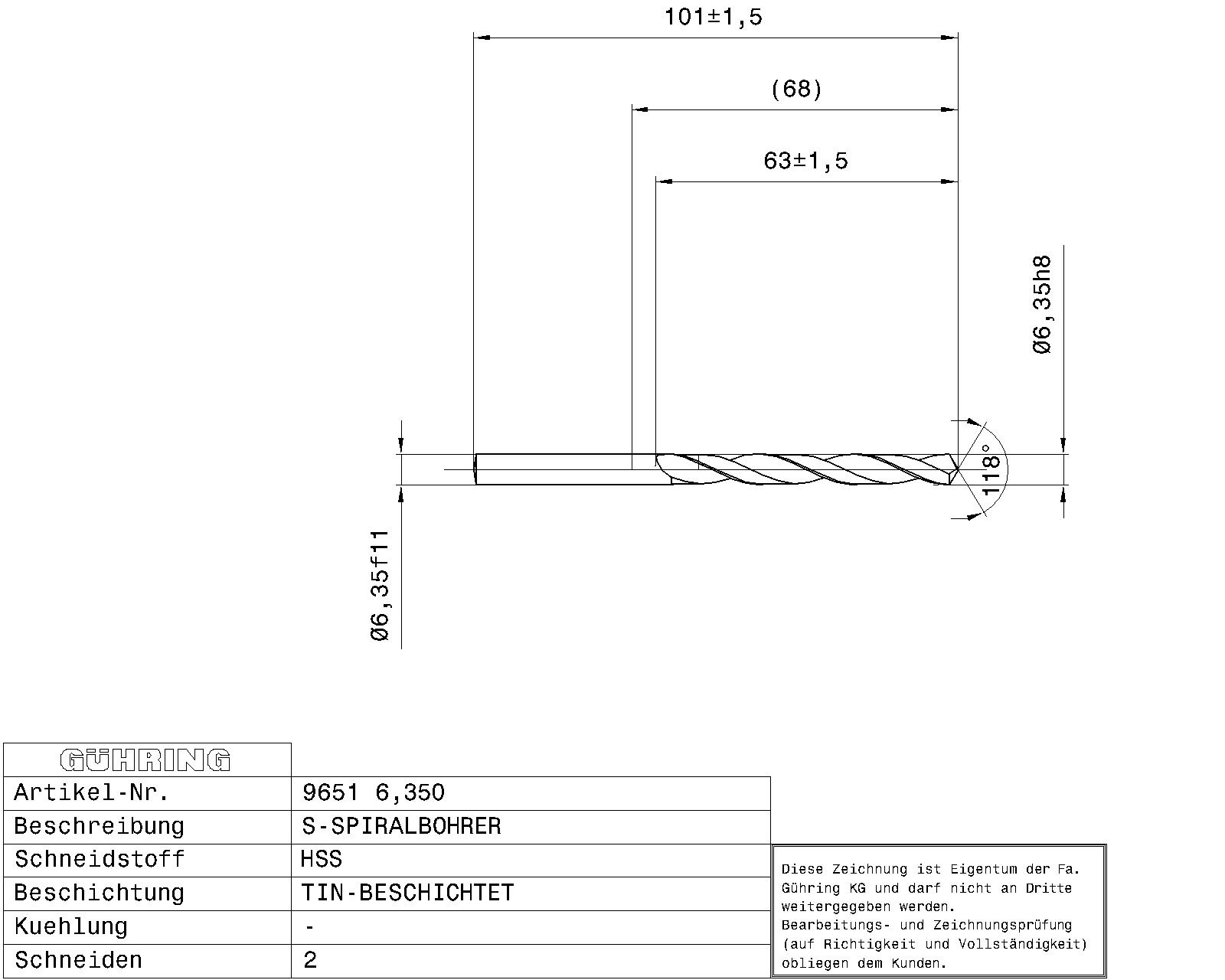 Guhring HSS Tip Coated Drill 1/4" - Image 2