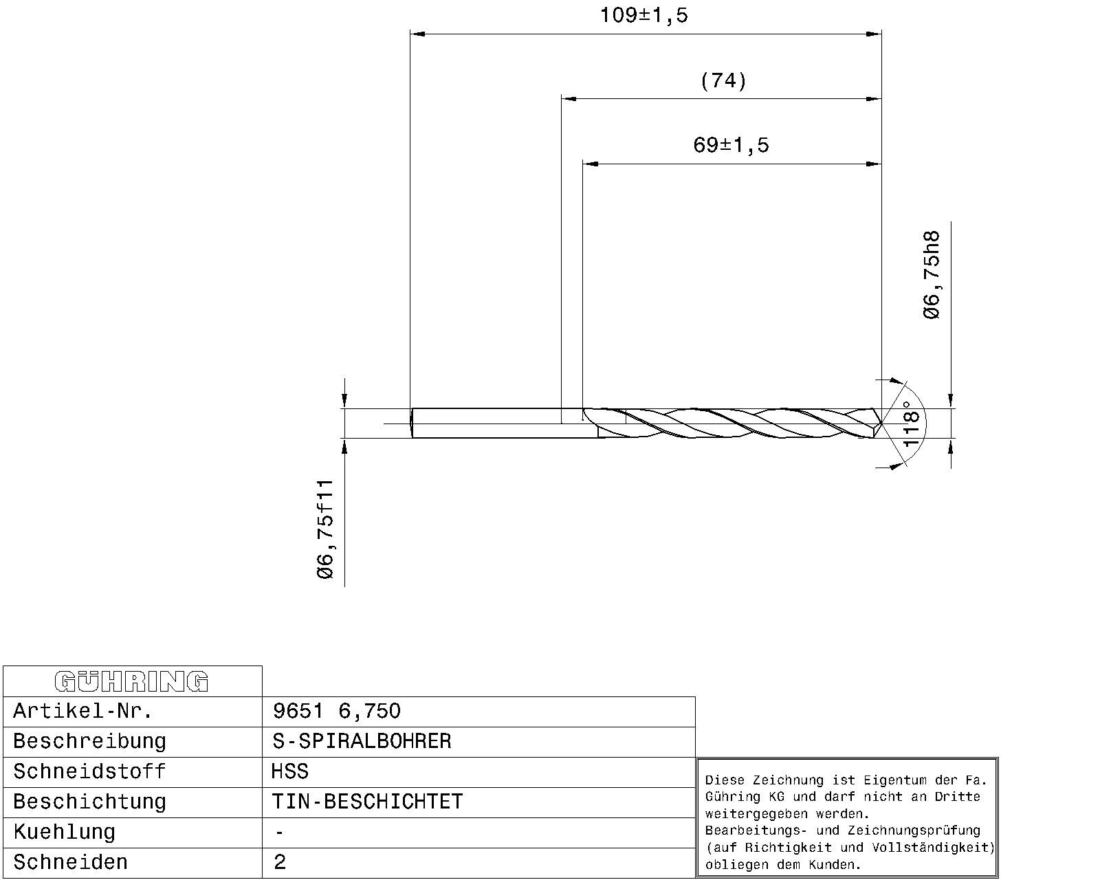 Guhring HSS Tip Coated Drill 17/64" - Image 2