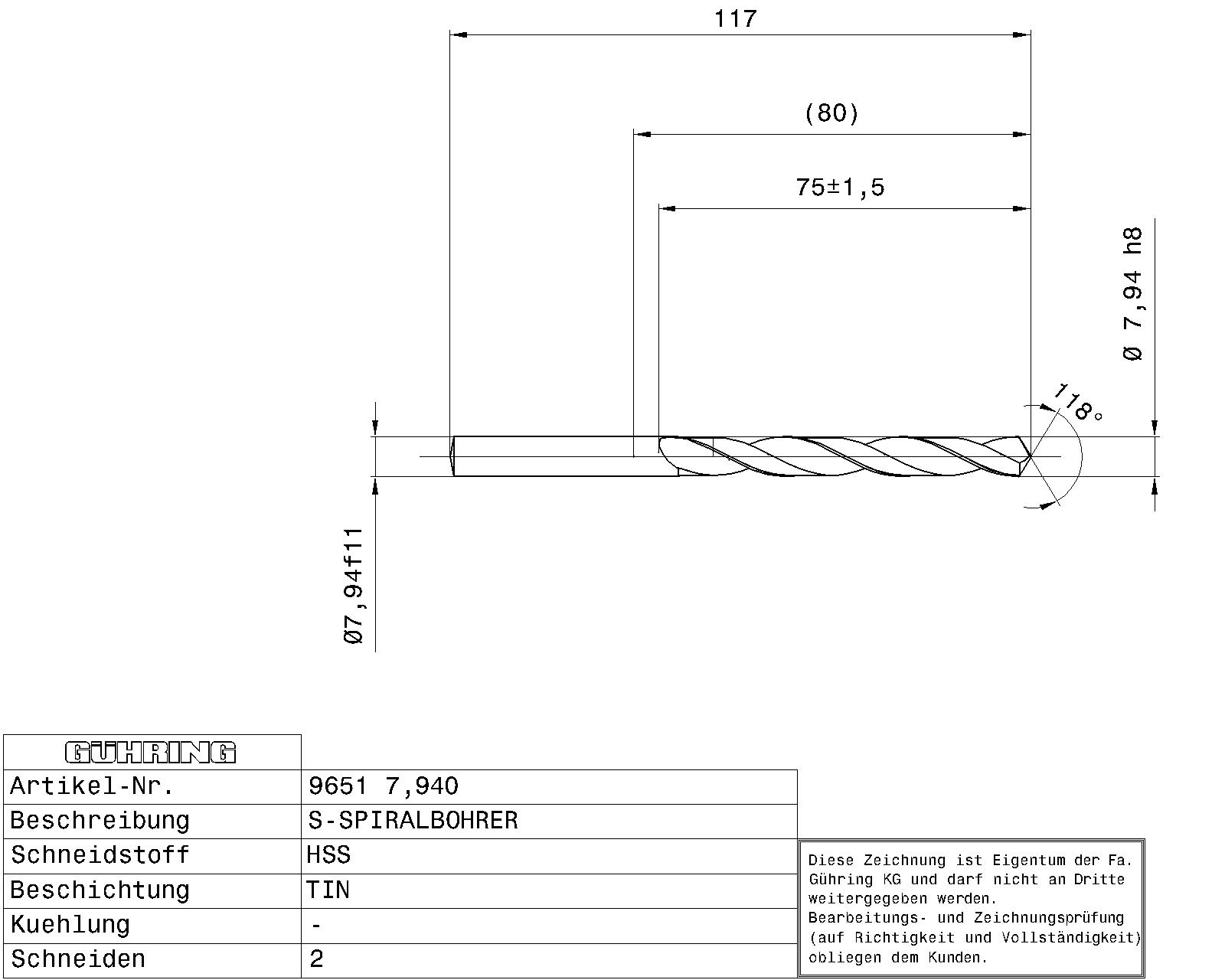Guhring HSS Tip Coated Drill 5/16" - Image 2