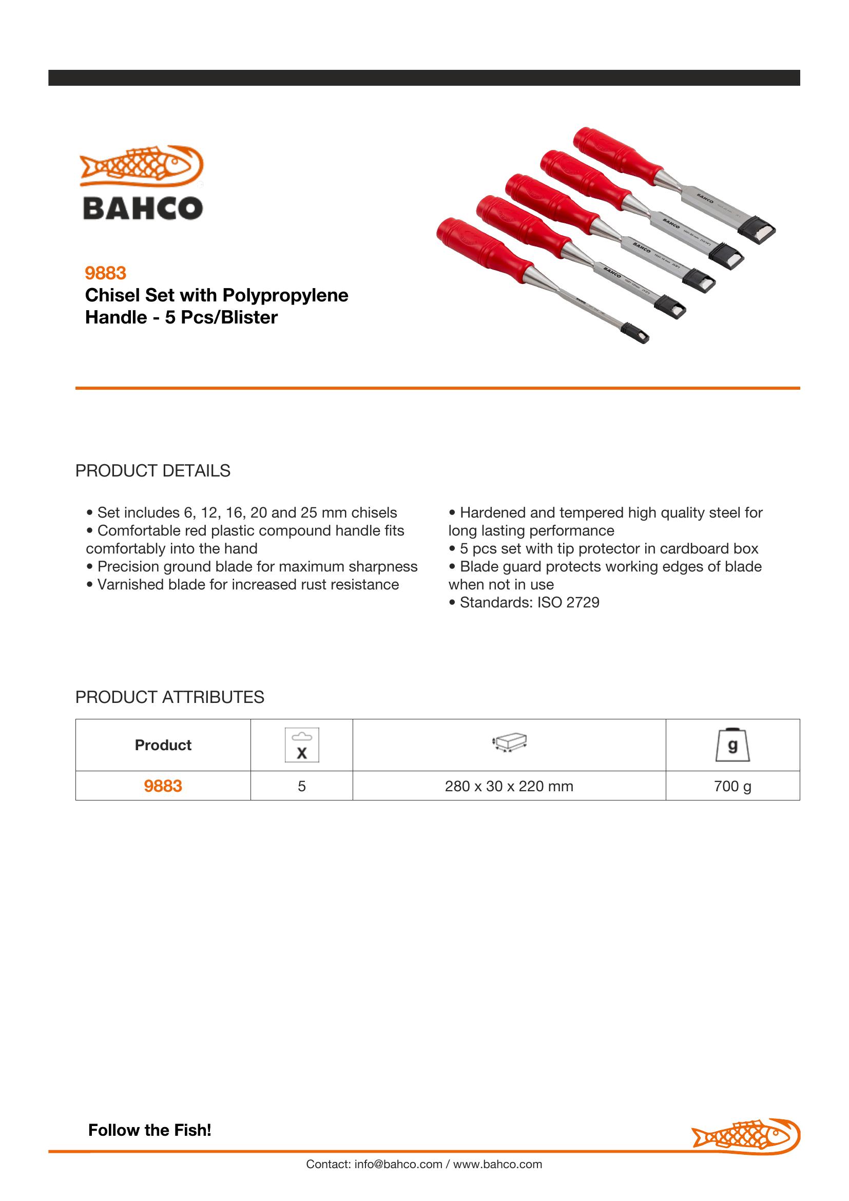 Bahco Chisel Set with Polypropylene Handle - 5 Piece - 6, 12, 16, 20 And 25mm - Image 4